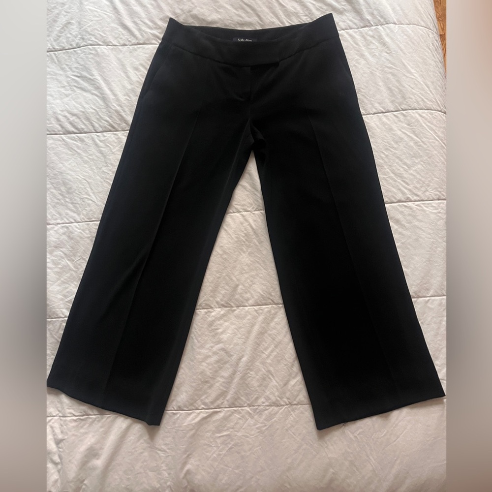 MaxMara Black Wide-Leg Creased Trousers